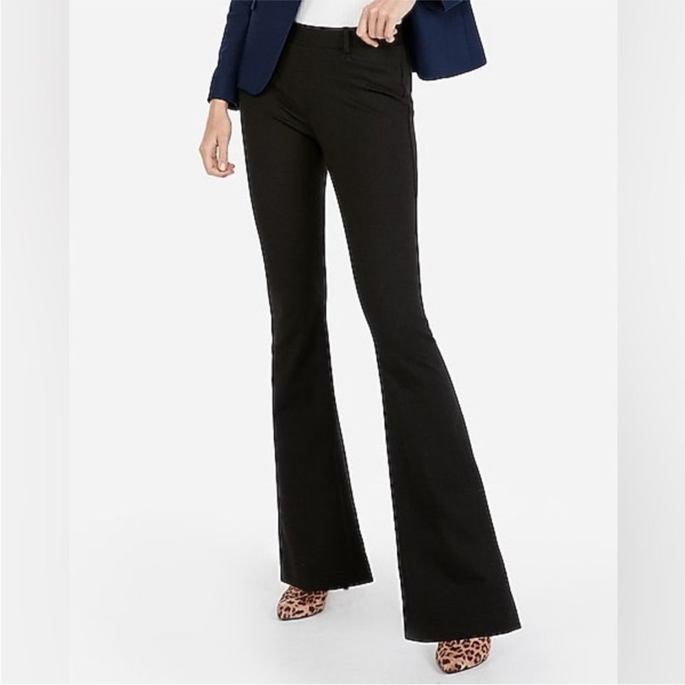 Express Super High Rise Stretch Flare Pants Black Size 14R Dressy Casual Shinny